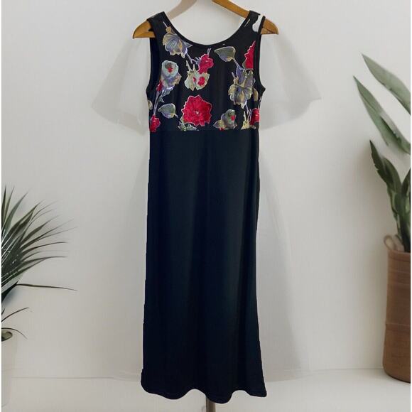 VTG 90s Y2K Velvet Burnout Maxi Dress Black Floral Gown Size 9 / 10 Goth Witchy - Picture 1 of 11